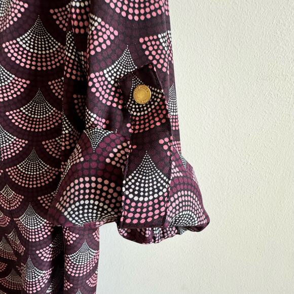 MICHAEL Michael Kors Blouse Women’s M Burgundy Purple Geometric Full Zip - Picture 4 of 12